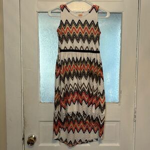 Faded Glory Girl’s Orange and White Chevron Printed Hi Lo Dress L 10-12
